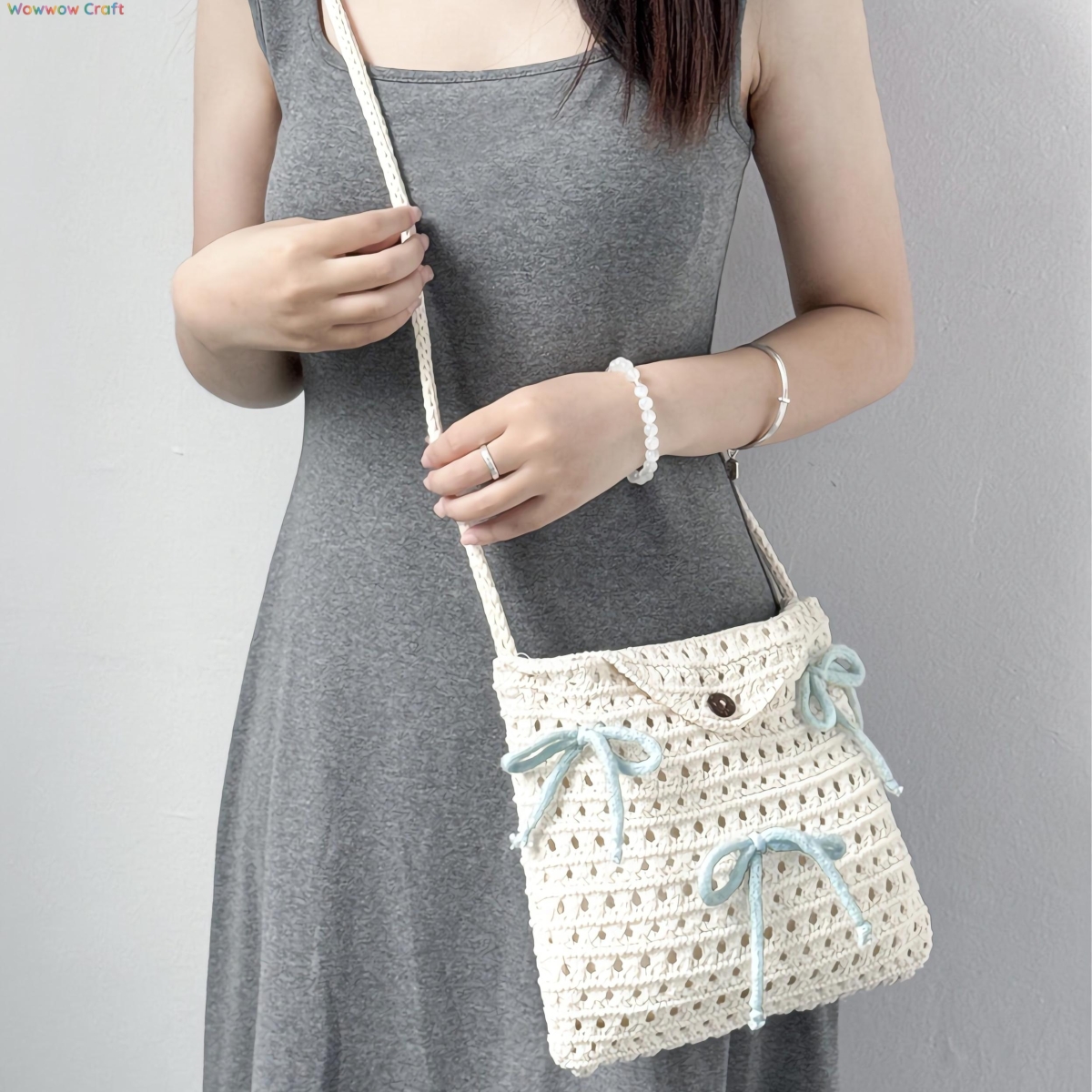 Crochet Bags,Crossbodies,Clear bow white crochet mini bag - Crochet crossbody bag